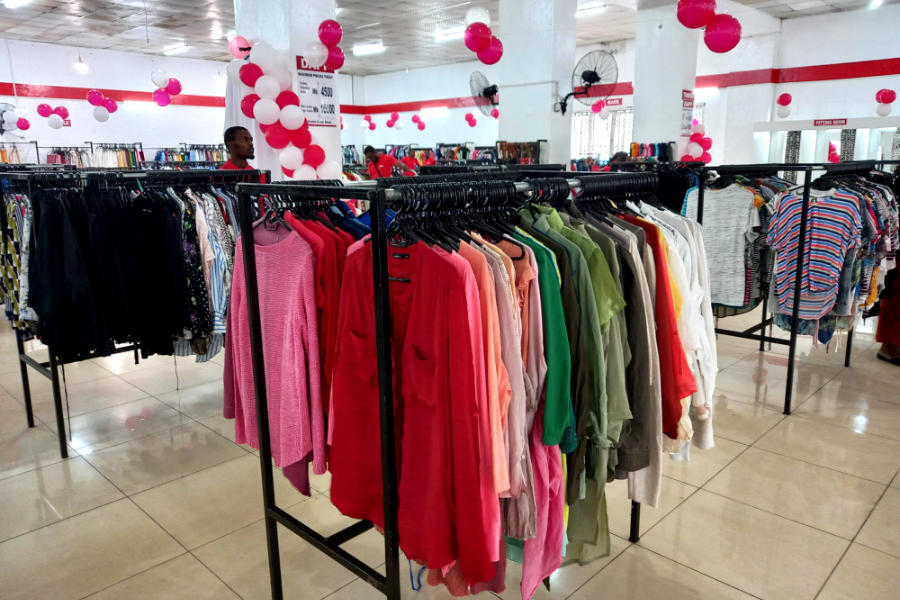 Quality second-hand clothes in one of the DAPP Malawi shops in Malawi